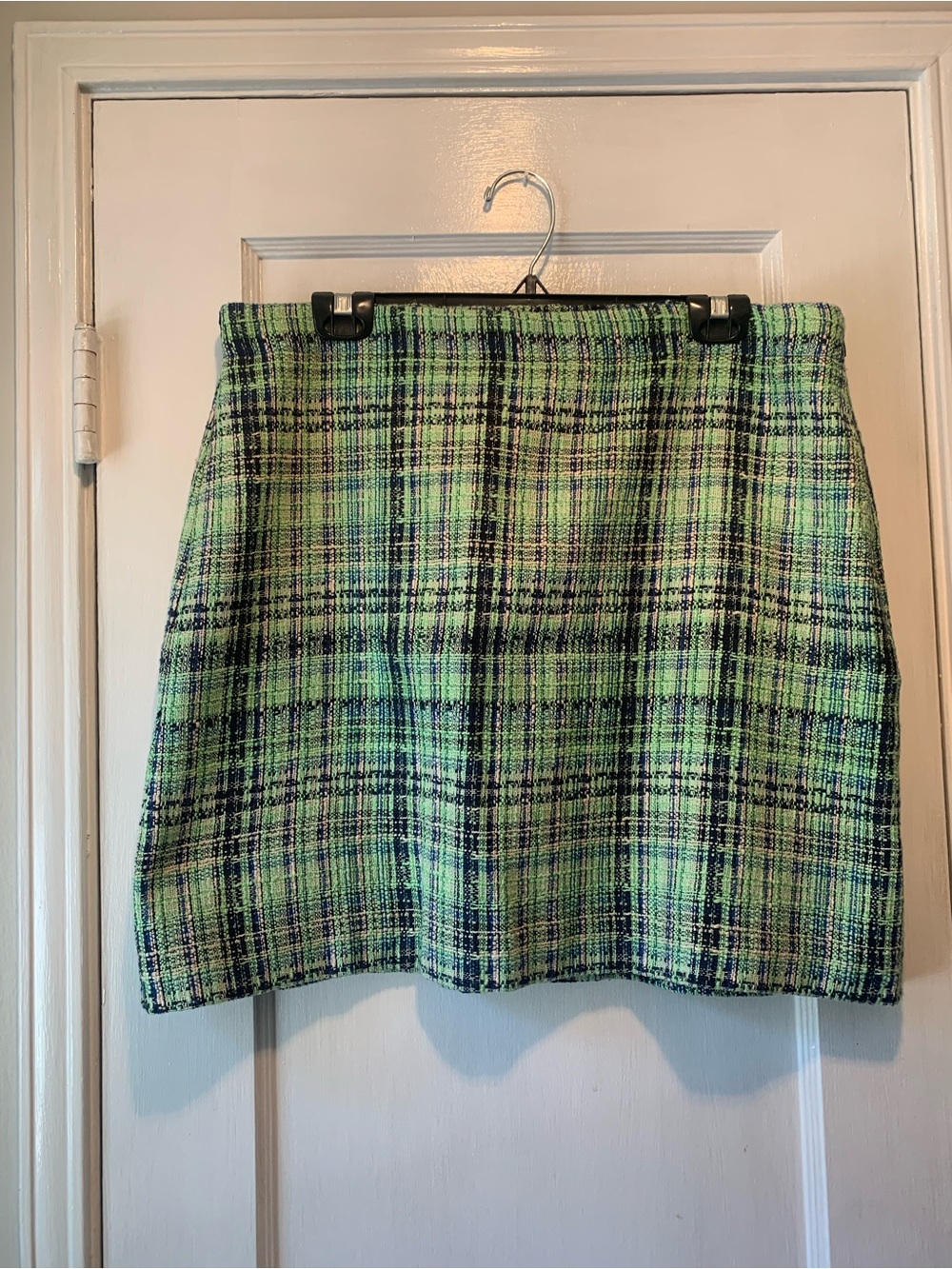 J. Jill NWT Lime Green and Navy Tweed A Line Mini Skirt Petite M New Preppy